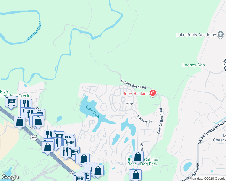 map of restaurants, bars, coffee shops, grocery stores, and more near 33149 Portobello Road in Birmingham