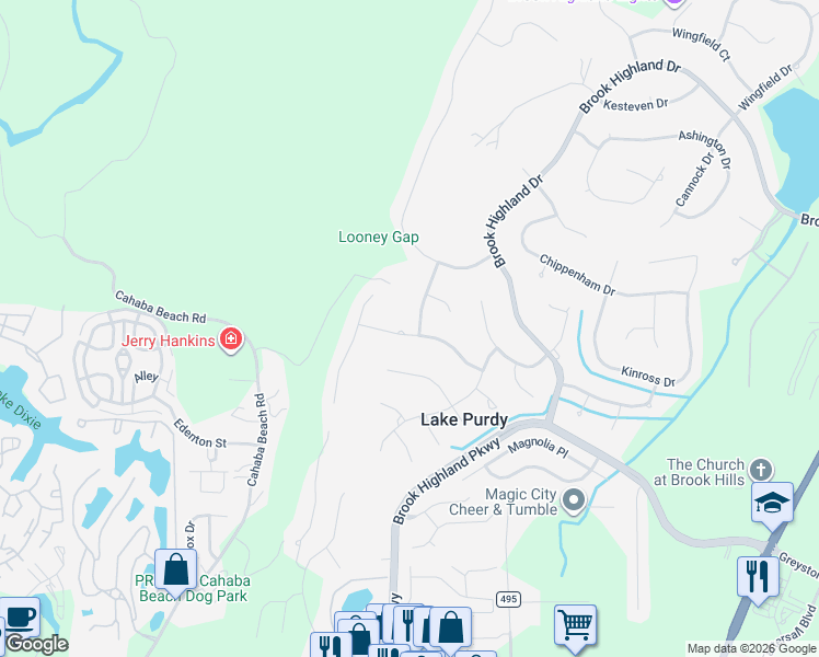map of restaurants, bars, coffee shops, grocery stores, and more near 5017 Somerset Way in Birmingham