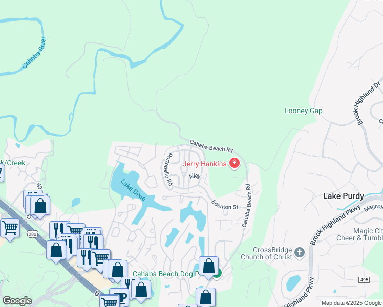 map of restaurants, bars, coffee shops, grocery stores, and more near 35199 Portobello Road in Birmingham