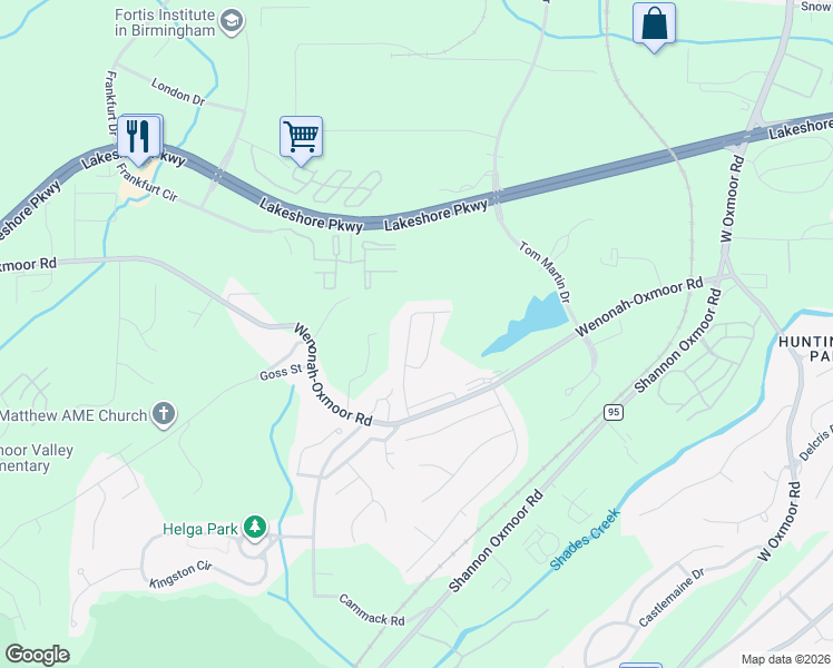 map of restaurants, bars, coffee shops, grocery stores, and more near 2771 Village Lane in Birmingham