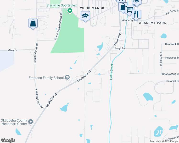 map of restaurants, bars, coffee shops, grocery stores, and more near 1332-1378 Louisville Street in Starkville