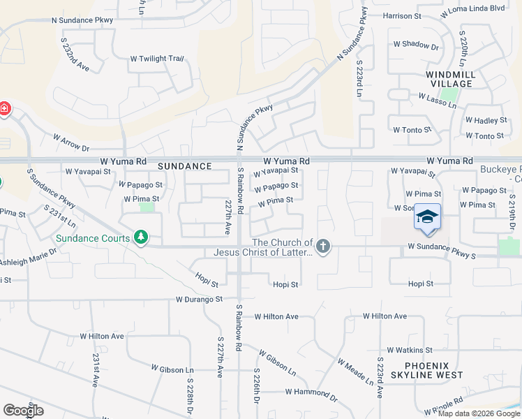 map of restaurants, bars, coffee shops, grocery stores, and more near 22638 West Pima Street in Buckeye