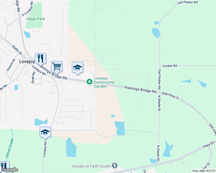 map of restaurants, bars, coffee shops, grocery stores, and more near 2725 Steele Road in Hampton