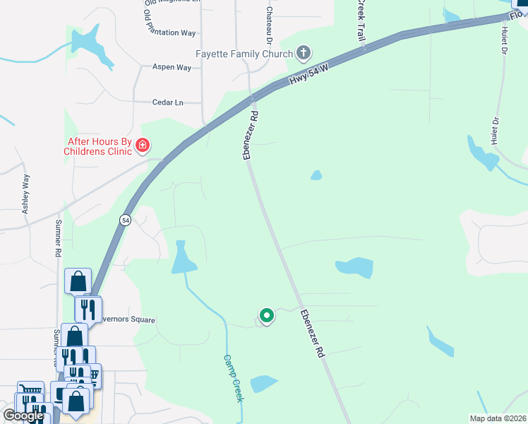 map of restaurants, bars, coffee shops, grocery stores, and more near 163 Ebenezer Road in Fayetteville