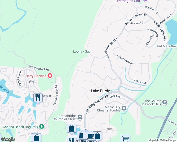 map of restaurants, bars, coffee shops, grocery stores, and more near 5017 Somerset Way in Birmingham