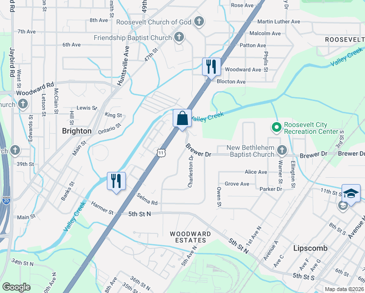 map of restaurants, bars, coffee shops, grocery stores, and more near 4319 Bessemer Super Highway in Bessemer