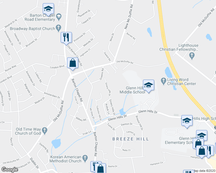 map of restaurants, bars, coffee shops, grocery stores, and more near 2452 Emery Hills Drive in Augusta