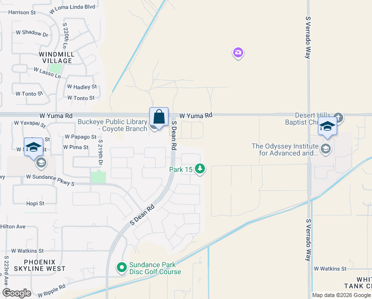 map of restaurants, bars, coffee shops, grocery stores, and more near 21596 West Sonora Street in Buckeye