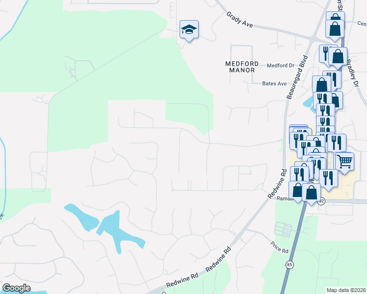 map of restaurants, bars, coffee shops, grocery stores, and more near 115 Partridge Point in Fayetteville