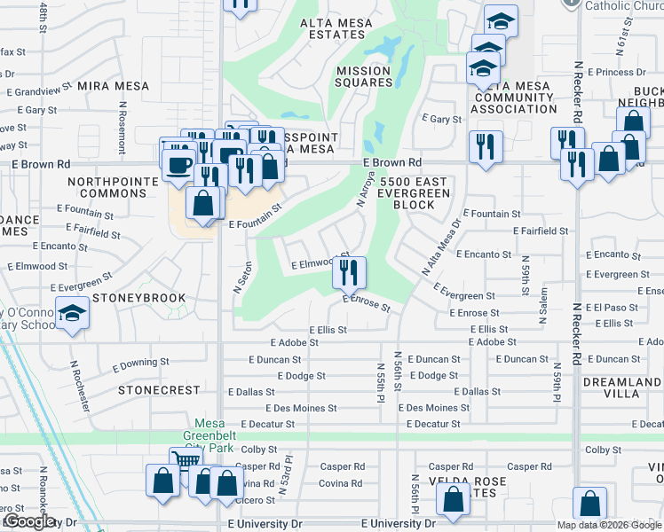 map of restaurants, bars, coffee shops, grocery stores, and more near 954 North Arvada in Mesa