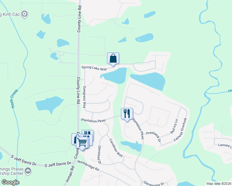 map of restaurants, bars, coffee shops, grocery stores, and more near 156 Ponte Vedra Drive in Fayetteville