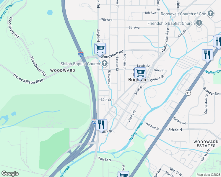 map of restaurants, bars, coffee shops, grocery stores, and more near 4112 Letson Street in Brighton