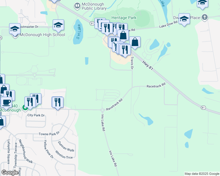 map of restaurants, bars, coffee shops, grocery stores, and more near 178 Daisy Circle in McDonough