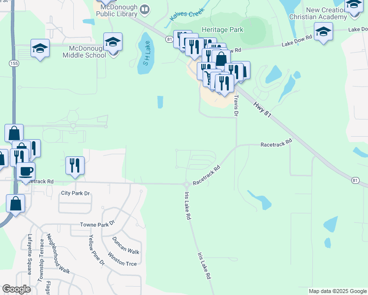 map of restaurants, bars, coffee shops, grocery stores, and more near 186 Daisy Circle in McDonough