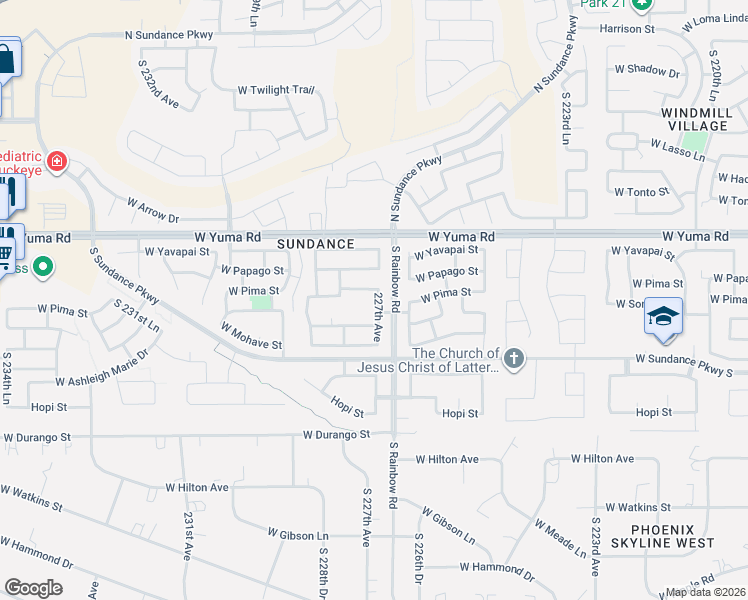 map of restaurants, bars, coffee shops, grocery stores, and more near 1470 South 227th Avenue in Buckeye