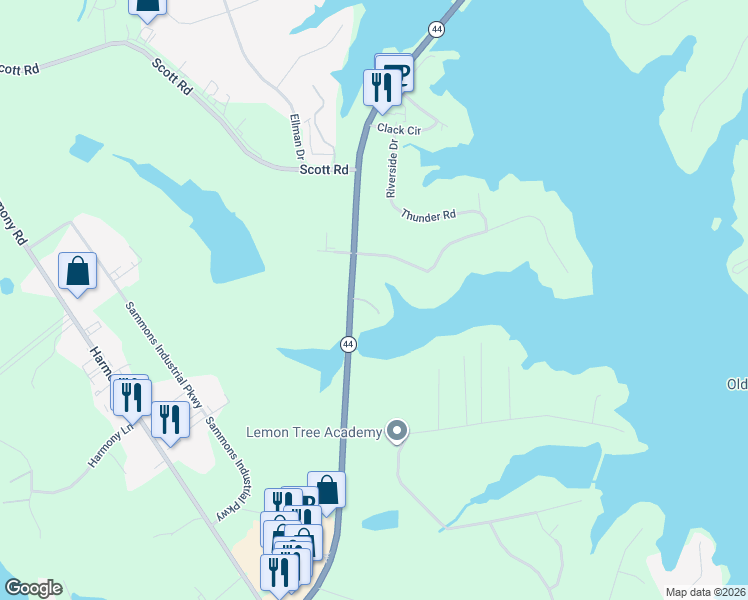 map of restaurants, bars, coffee shops, grocery stores, and more near 207 Port Laz Lane in Eatonton