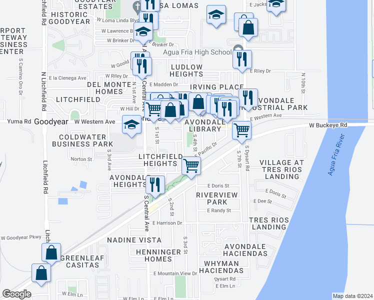 map of restaurants, bars, coffee shops, grocery stores, and more near 200 South 4th Street in Avondale