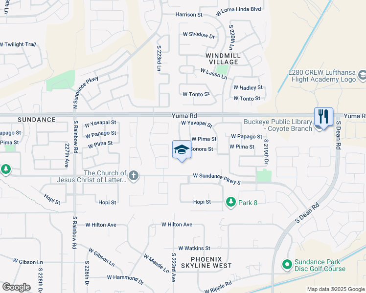 map of restaurants, bars, coffee shops, grocery stores, and more near 22264 West Sonora Street in Buckeye