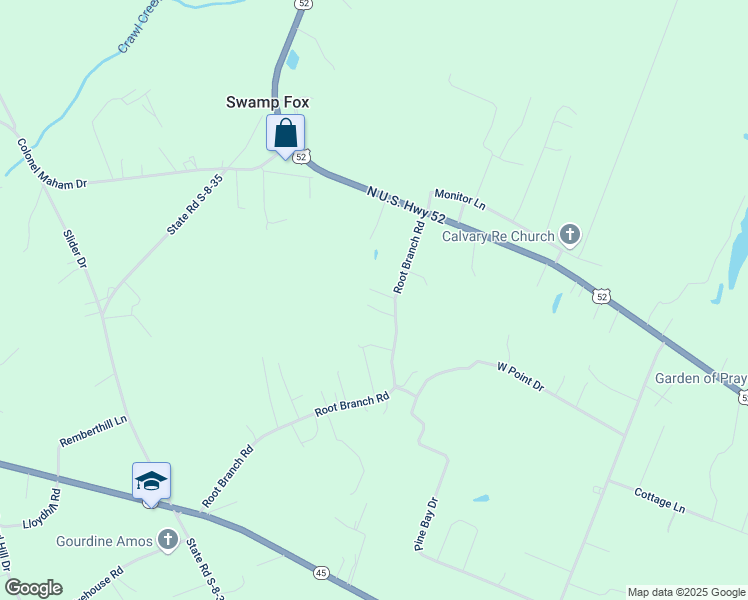 map of restaurants, bars, coffee shops, grocery stores, and more near 770 Root Branch Road in Pineville