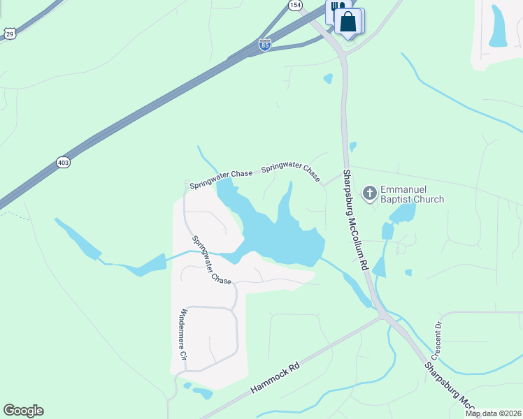map of restaurants, bars, coffee shops, grocery stores, and more near 65 Spring Ridge Court in Newnan