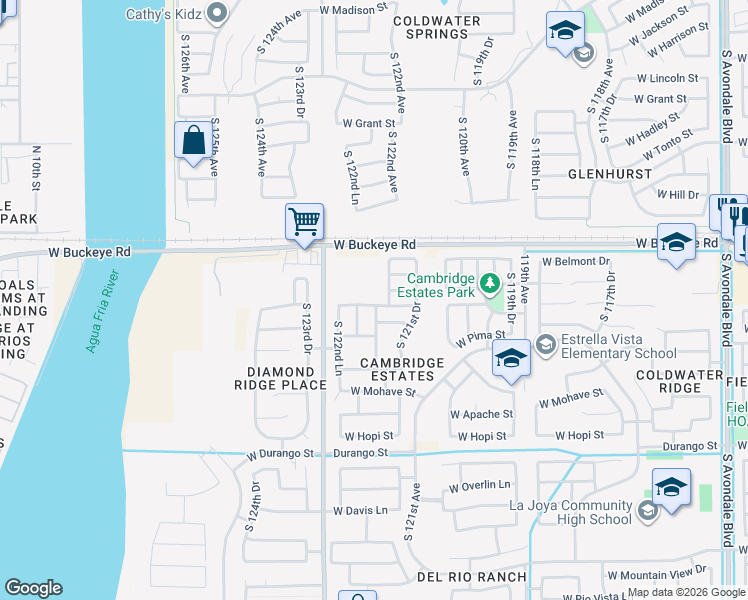 map of restaurants, bars, coffee shops, grocery stores, and more near 12202 West Flanagan Street in Avondale