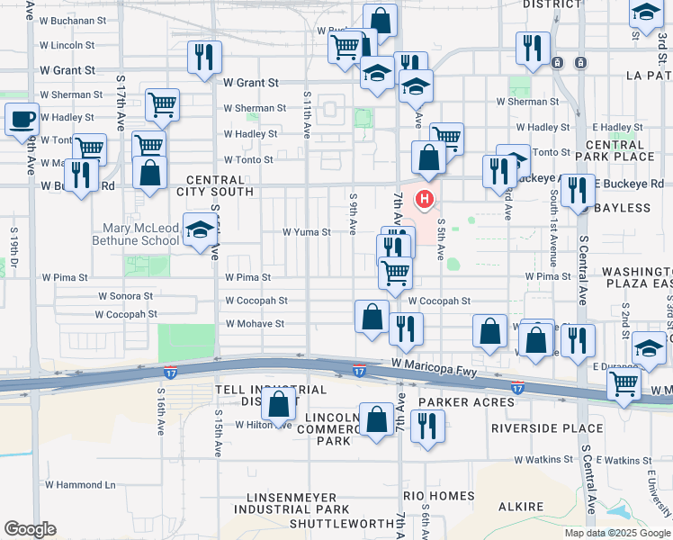 map of restaurants, bars, coffee shops, grocery stores, and more near 1440 South 10th Avenue in Phoenix