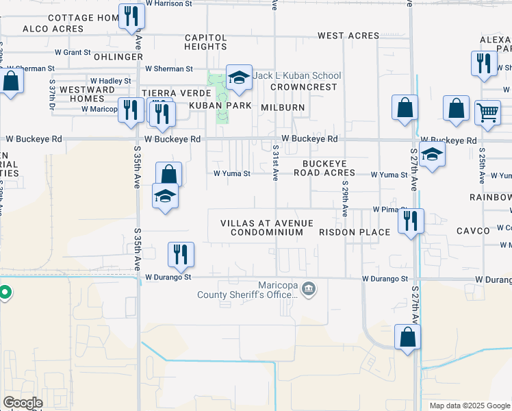 map of restaurants, bars, coffee shops, grocery stores, and more near 3112 West Pima Street in Phoenix
