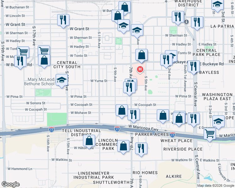 map of restaurants, bars, coffee shops, grocery stores, and more near 1443 South 9th Avenue in Phoenix