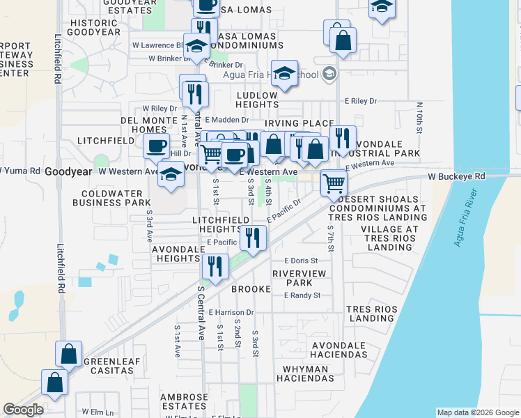 map of restaurants, bars, coffee shops, grocery stores, and more near 207 South 3rd Street in Avondale