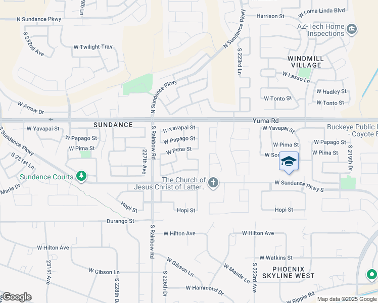 map of restaurants, bars, coffee shops, grocery stores, and more near 22551 West Pima Street in Buckeye