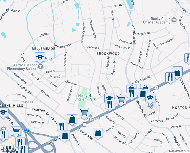 map of restaurants, bars, coffee shops, grocery stores, and more near 2432 Golden Camp Road in Augusta