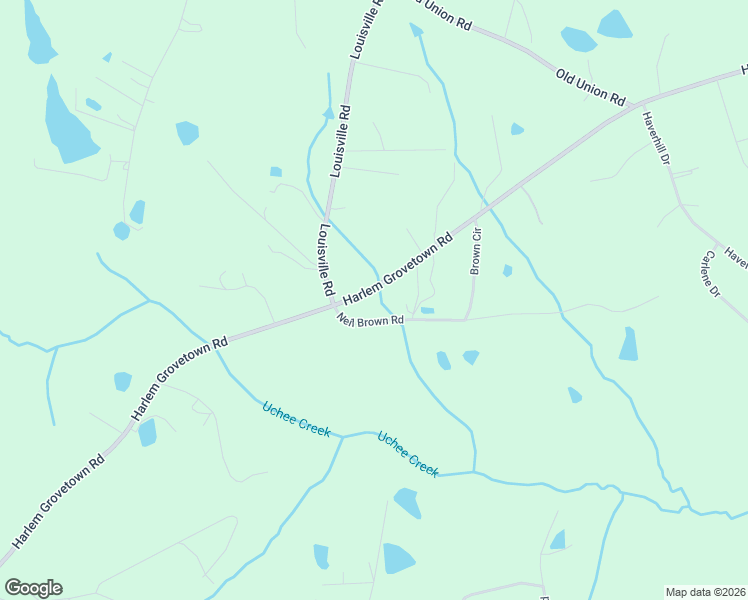 map of restaurants, bars, coffee shops, grocery stores, and more near 6206 Harlem Grovetown Road in Harlem