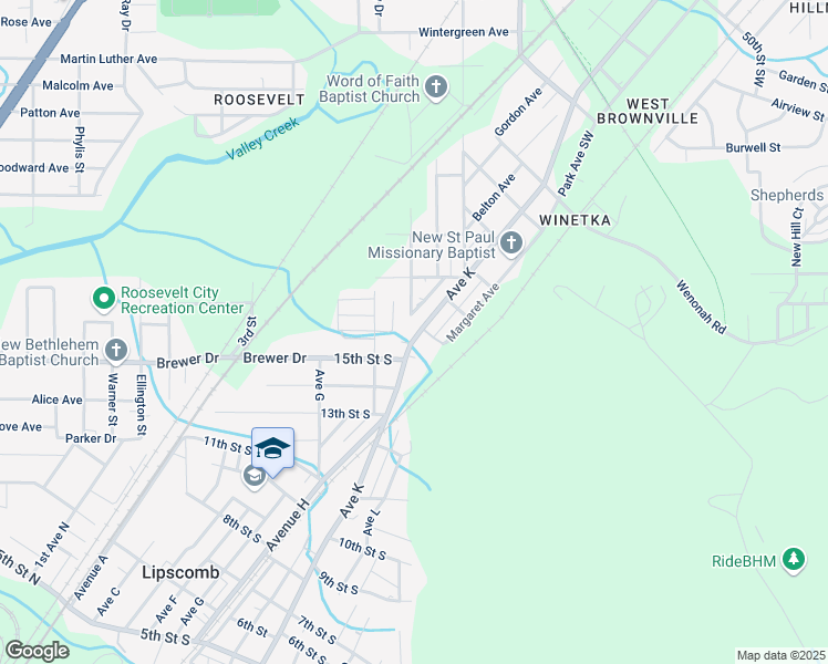 map of restaurants, bars, coffee shops, grocery stores, and more near 6508 Avenue K in Bessemer