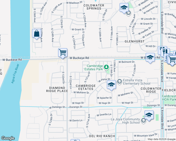 map of restaurants, bars, coffee shops, grocery stores, and more near 1326 S 121st Dr in Avondale
