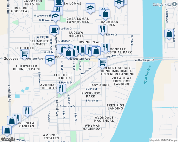 map of restaurants, bars, coffee shops, grocery stores, and more near 515 East Pacific Drive in Avondale