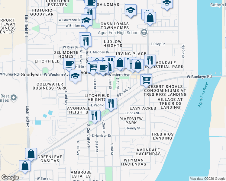 map of restaurants, bars, coffee shops, grocery stores, and more near 200 South 4th Street in Avondale
