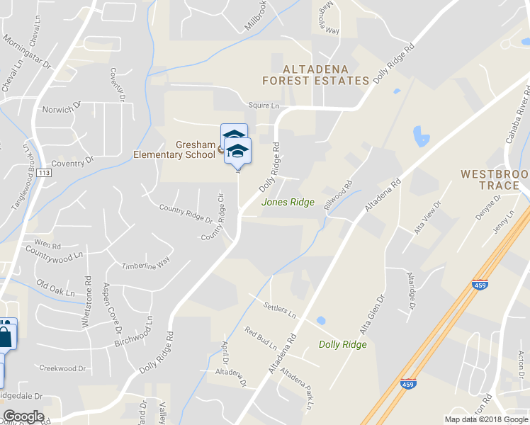 map of restaurants, bars, coffee shops, grocery stores, and more near 2423 Ridge Crest Lane in Vestavia Hills