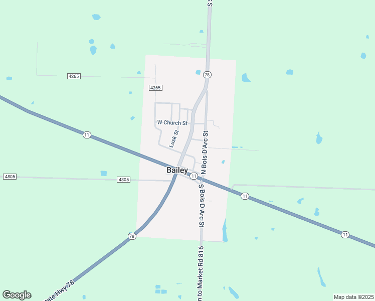 map of restaurants, bars, coffee shops, grocery stores, and more near 204 North Main Street in Bailey