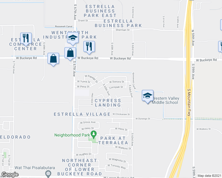 map of restaurants, bars, coffee shops, grocery stores, and more near 6421 West Cocopah Street in Phoenix