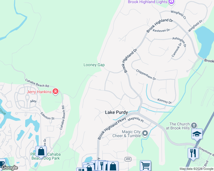 map of restaurants, bars, coffee shops, grocery stores, and more near 5017 Somerset Way in Birmingham