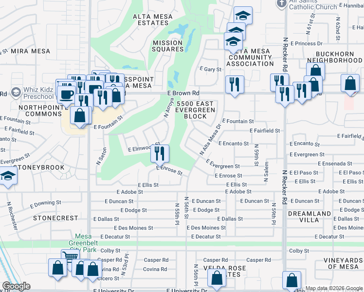 map of restaurants, bars, coffee shops, grocery stores, and more near 944 North Ambrosia in Mesa