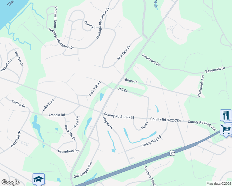 map of restaurants, bars, coffee shops, grocery stores, and more near 850 Kings River Road in Pawleys Island