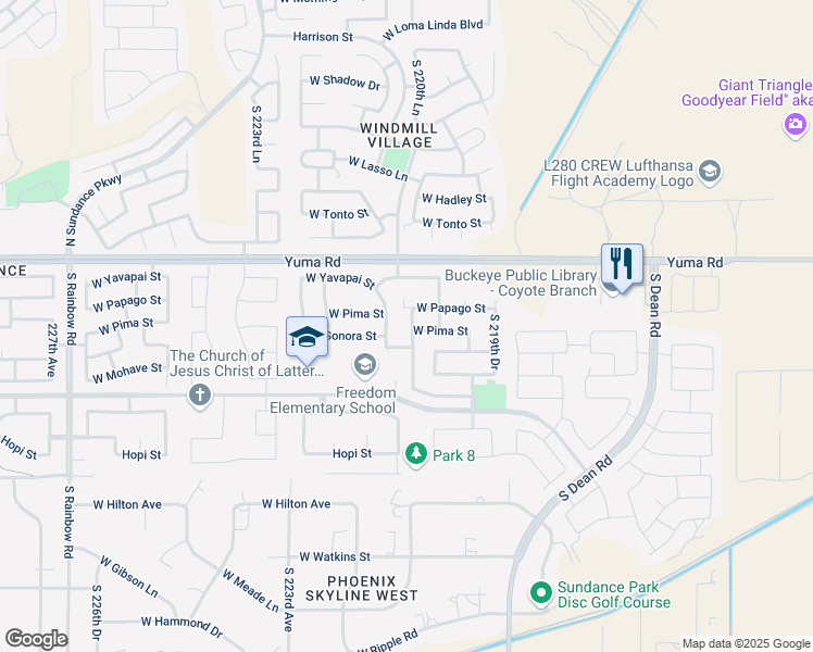 map of restaurants, bars, coffee shops, grocery stores, and more near 1446 South 220th Lane in Buckeye