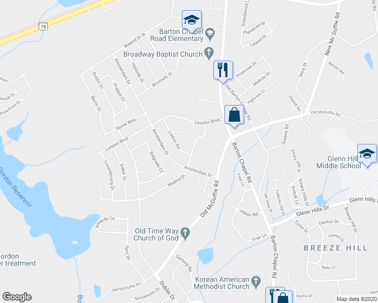 map of restaurants, bars, coffee shops, grocery stores, and more near 2419 Madrid Drive in Augusta