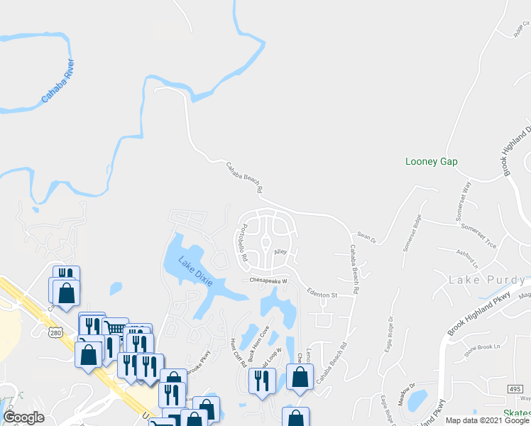 map of restaurants, bars, coffee shops, grocery stores, and more near 35200 Portobello Road in Birmingham
