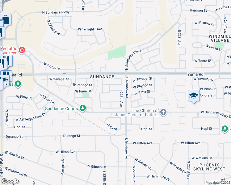 map of restaurants, bars, coffee shops, grocery stores, and more near 22765 West Pima Street in Buckeye