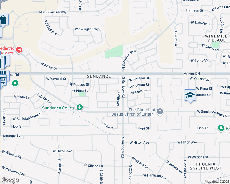 map of restaurants, bars, coffee shops, grocery stores, and more near 22765 West Pima Street in Buckeye