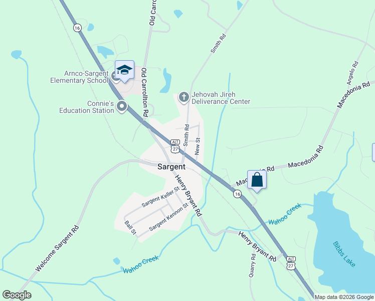 map of restaurants, bars, coffee shops, grocery stores, and more near 18 Smith Road in Newnan