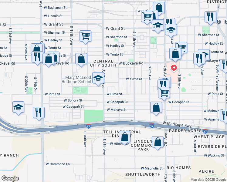 map of restaurants, bars, coffee shops, grocery stores, and more near 1440 South 14th Avenue in Phoenix