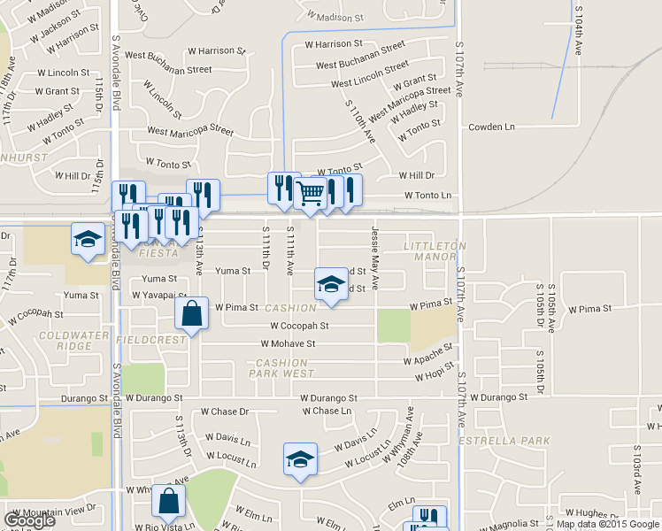 map of restaurants, bars, coffee shops, grocery stores, and more near 10952 West 2nd Street in Avondale
